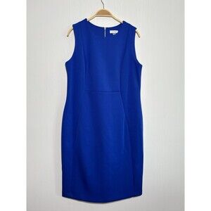 Calvin Klein Sheath Dress Womens 16W Blue Scuba Crepe Princess Seam Sleeveless
